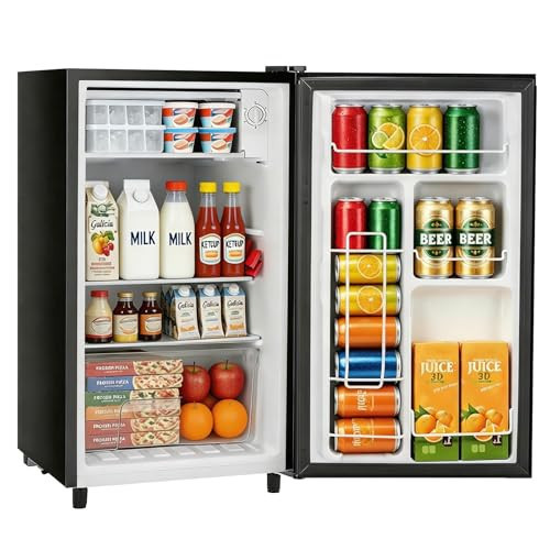 Mini Fridge with Freezer, 3.2 Cu.Ft Compact Single Door Refrigerator with Adjustable Thermostat, Low Noise & Energy Efficient (0.41kWh/Day), Small Fridge for Bedroom, Dorm, Office, Apartment (Black) | Amazon (US)