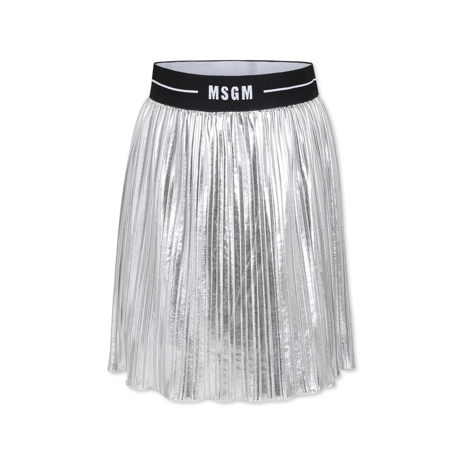 MSGM Silver Skirt For Girl With Logo | Italist.com US
