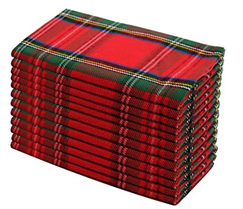 COTTON CRAFT Christmas Tartan Plaid Napkins -12 Pack 100% Cotton Cloth Napkins - Xmas Holiday Lunch Brunch Dinner Party Festive Celebration - Paperless Reusable Washable Table Napkin -17x17 Red Green | Amazon (US)