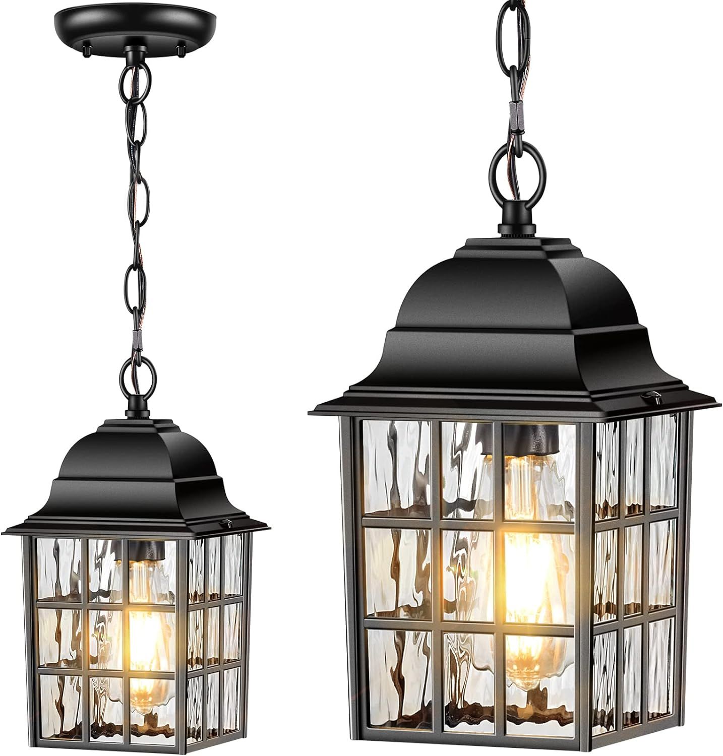 VIANIS Outdoor Pendant Lights, Black Outdoor Lanterns for Front Porch Anti-Rust Aluminum, Outdoor... | Amazon (US)