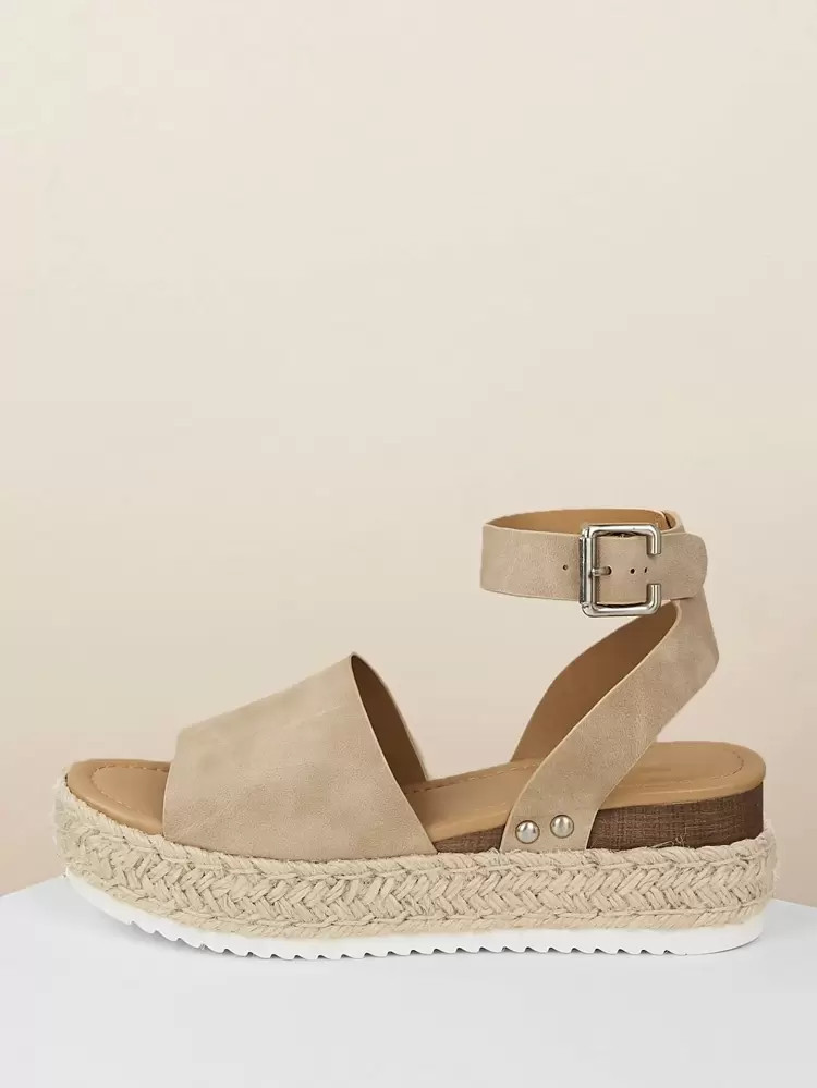 Open Toe Ankle Strap Platform Espadrille Sandals | SHEIN