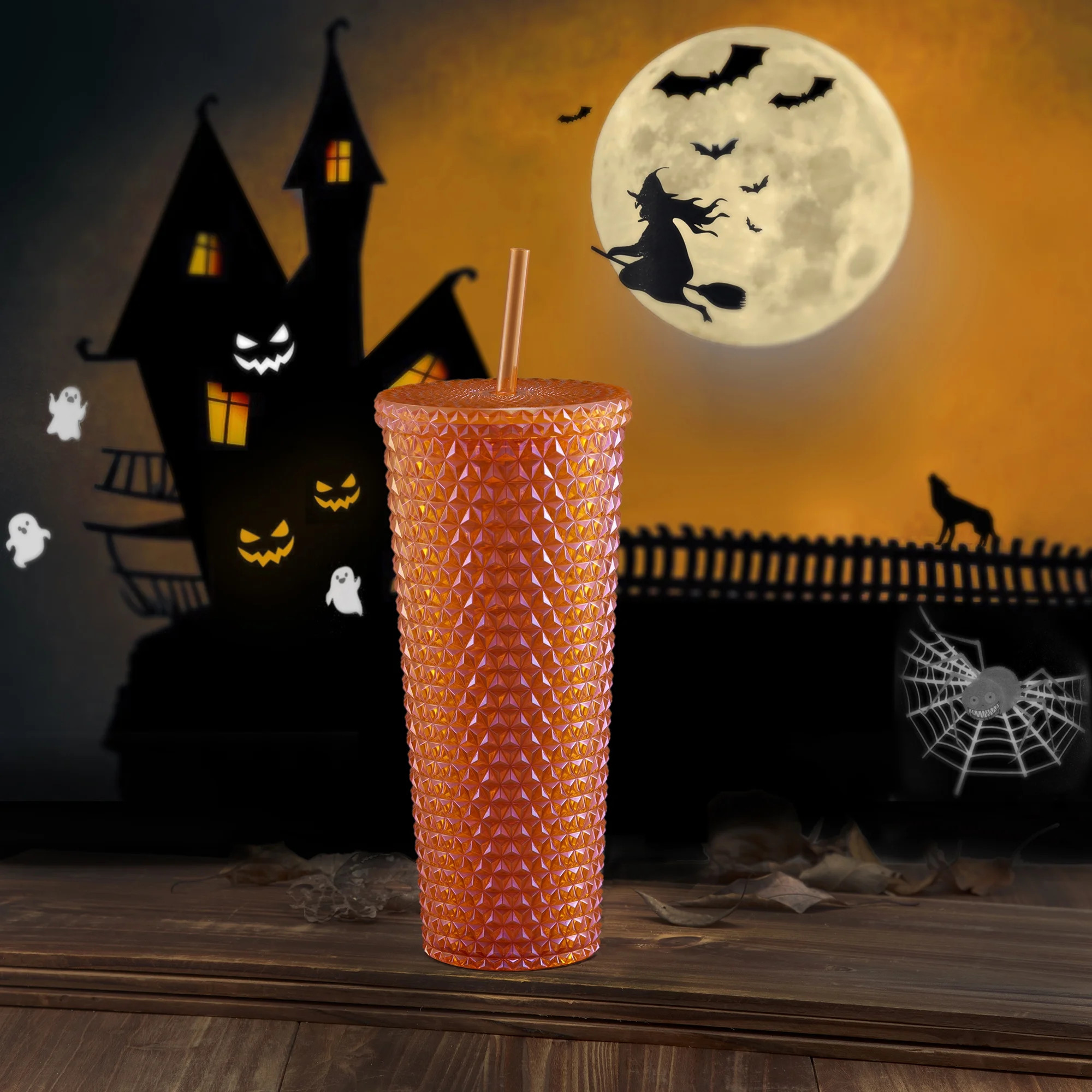 Way to Celebrate 26oz Double Wall AS Plastic Textured Tumbler, Iridescent Orange | Walmart (US)