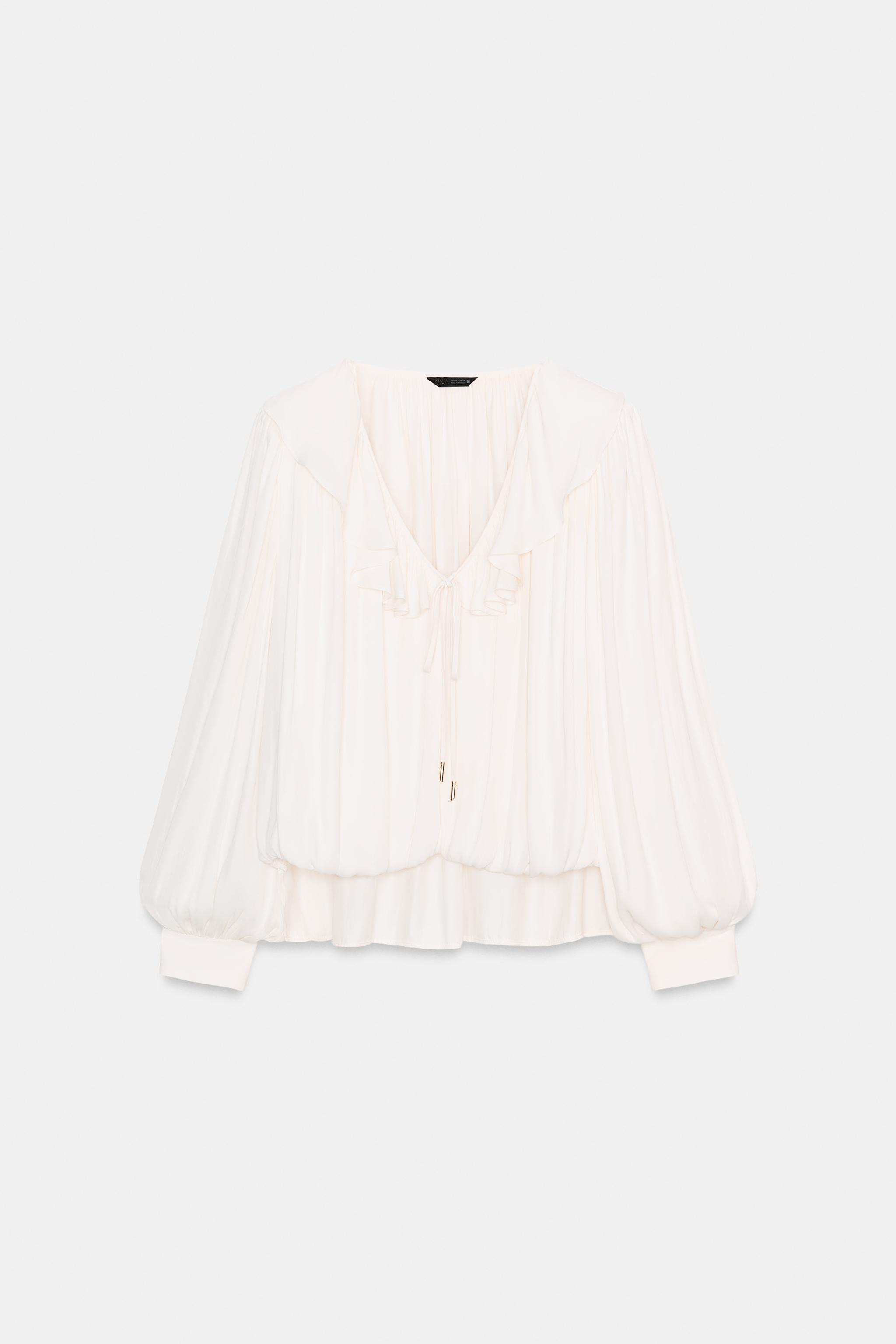 SATIN EFFECT BLOUSE WITH RUFFLES AND SHOULDER PADS | Zara US