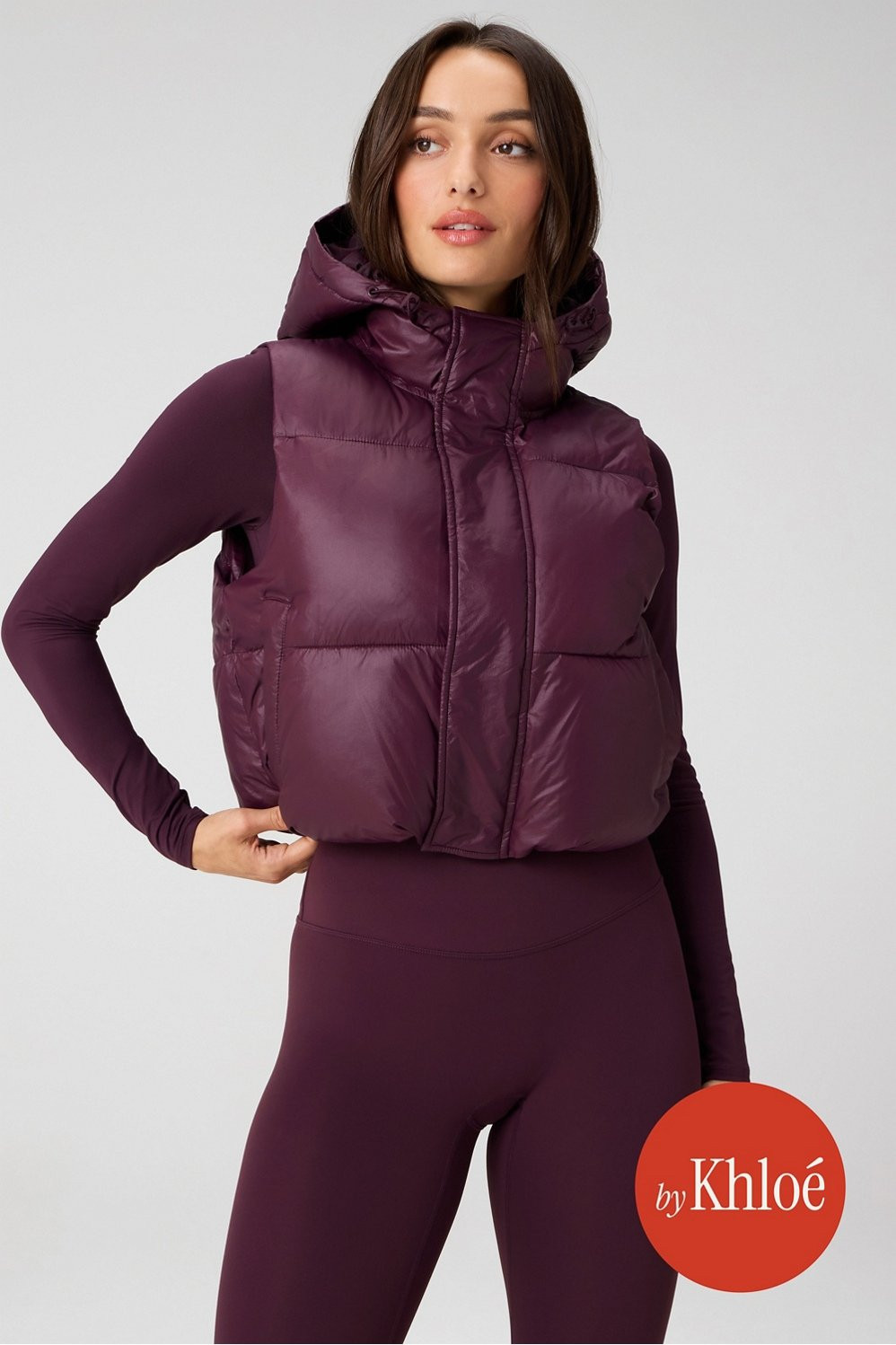 Essential Shine Cropped Hooded Puffer Vest | Fabletics