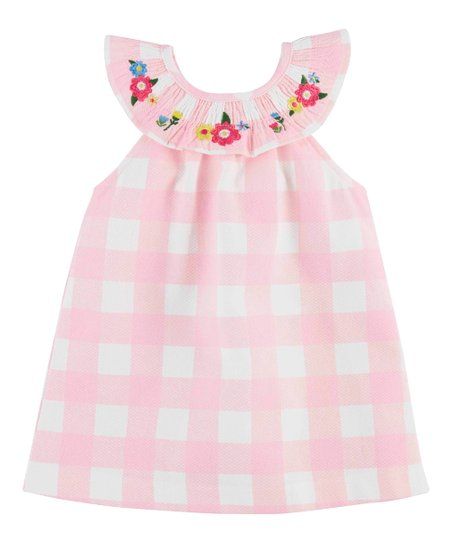 Mud Pie Pink Gingham Floral Smocked Yoke Dress - Infant, Toddler & Girls | Zulily