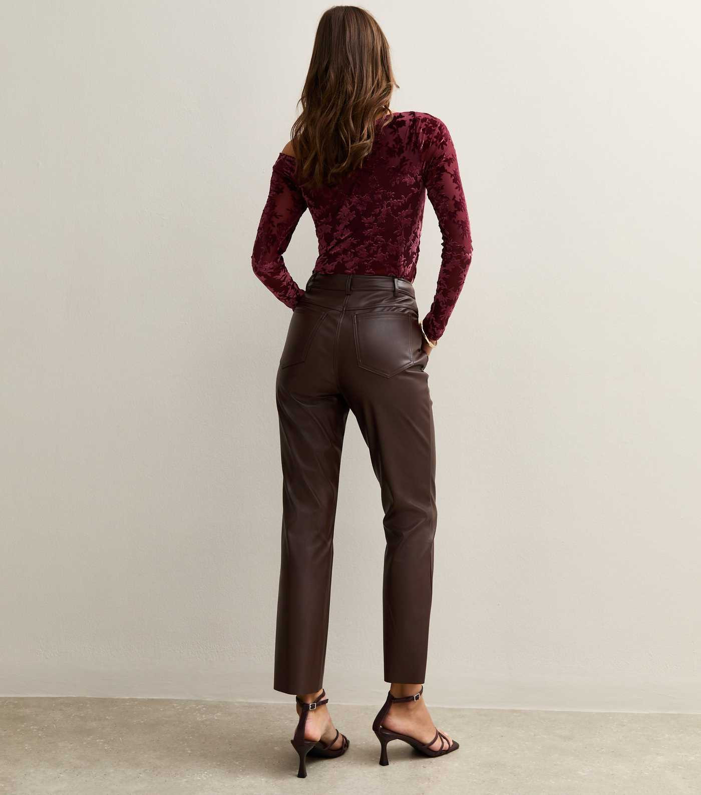 Dark Brown Faux Leather Straight Leg Trousers | New Look | New Look (UK)