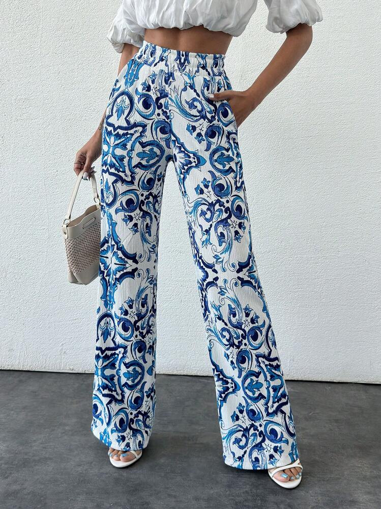 EURMUSE Women's Bohemian Wide Leg Straight Pants For Summer | SHEIN
