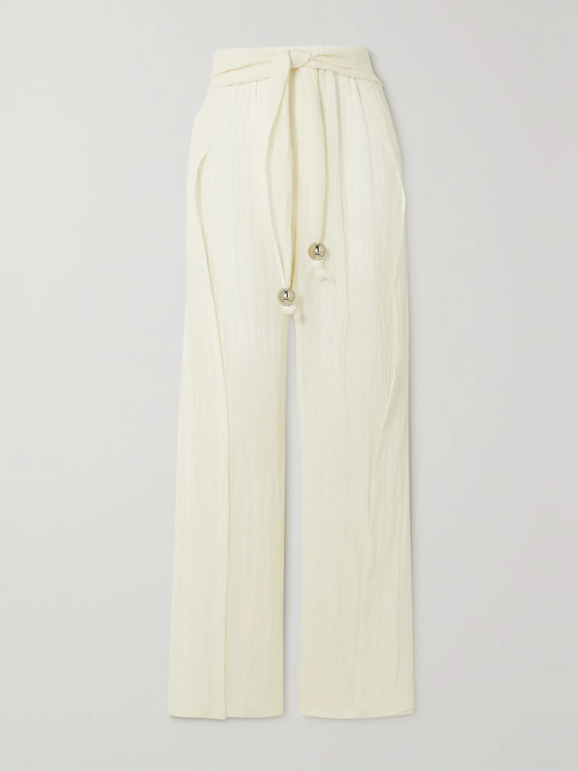 LISA MARIE FERNANDEZ+ NET SUSTAIN Farrah belted linen-blend gauze wide-leg pants | NET-A-PORTER (US)