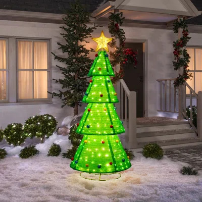Sunjoy 77 inch Christmas Lighted Holiday Tree, 3D Tinsel Santa Holiday Tree Outdoor Indoor Garden Yard Lawn Festive Holiday Decoration with Lights | Wayfair North America