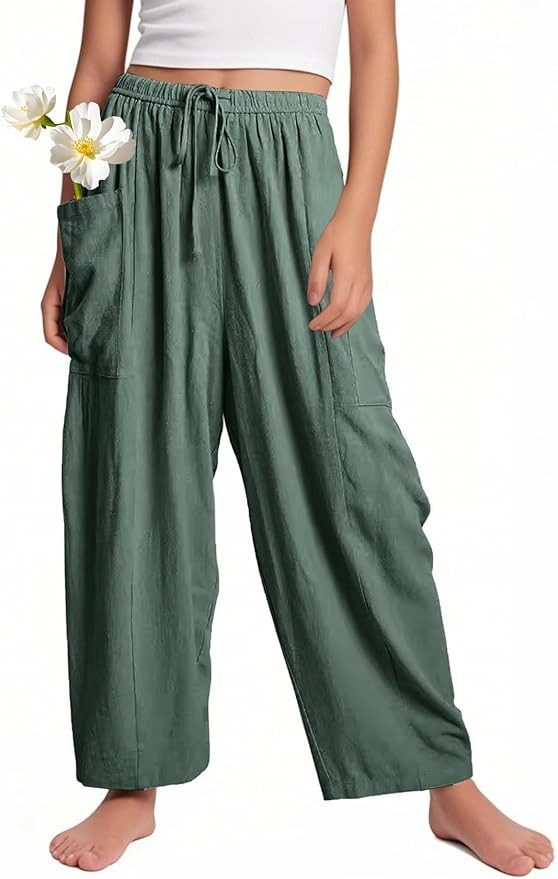 Flygo Girls Wide Leg Pants Casual Flowy Elastic Waist Palazzo Harem Trousers with Pockets 5-14Y | Amazon (US)