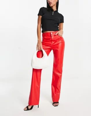 Monki faux leather straight leg pants in red | ASOS (Global)