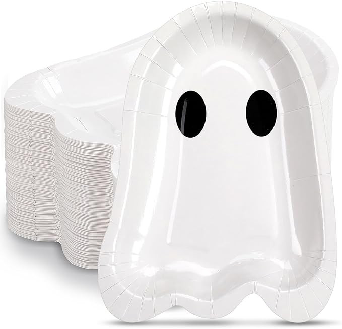 100 Pcs 9 Inch Halloween Paper Plates Ghost Shape Disposable Dessert Plates Halloween Winter Holi... | Amazon (US)