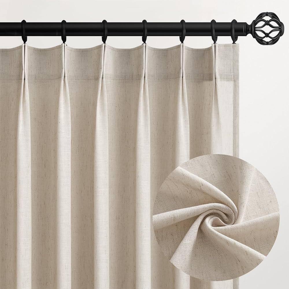 96 Inches Long Pleated Sheer Curtains,Oatmeal Linen Blended Light Filtering Window Curtains 96 Le... | Amazon (US)