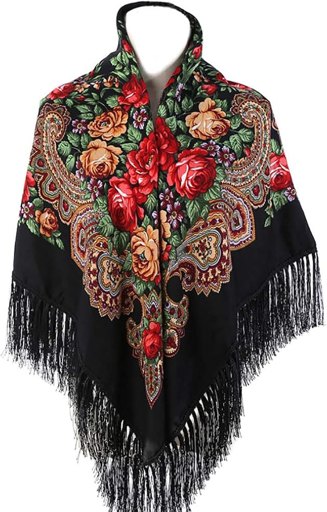 Gudessly Women's Traditional Scarf Wrap Tassel Fringes Neck Head Shawl Retro Scarf Floral Poncho ... | Amazon (US)