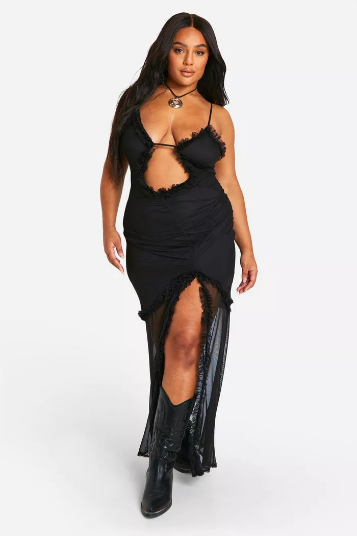 Plus Mesh Cut Out Strappy Maxi Dress | boohoo (US & Canada)