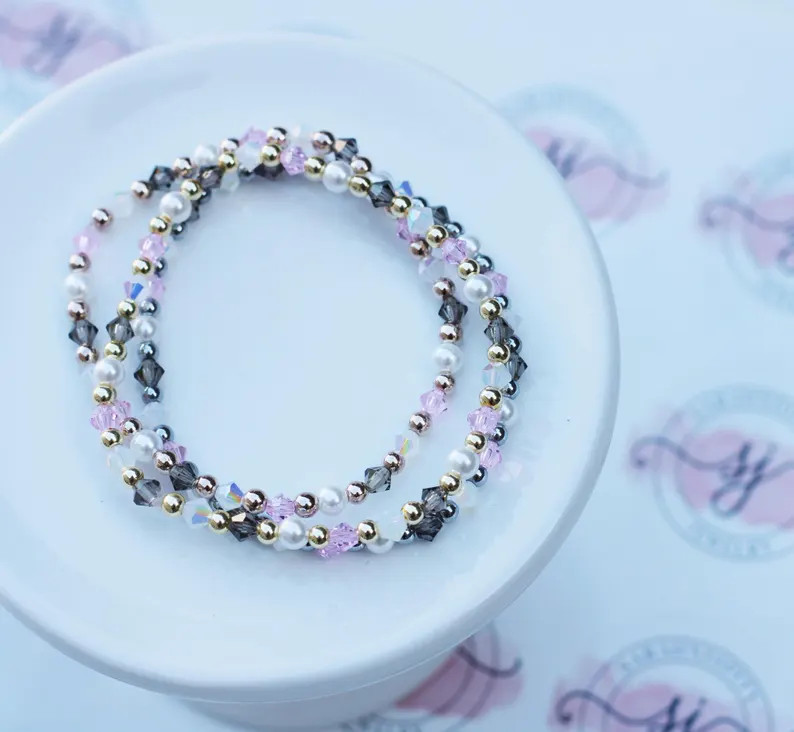 Sarahndipity Bracelets | Crystal Bead Bracelet | Crystal Pearl Bead Bracelet | Gold Filled Bead B... | Etsy (US)