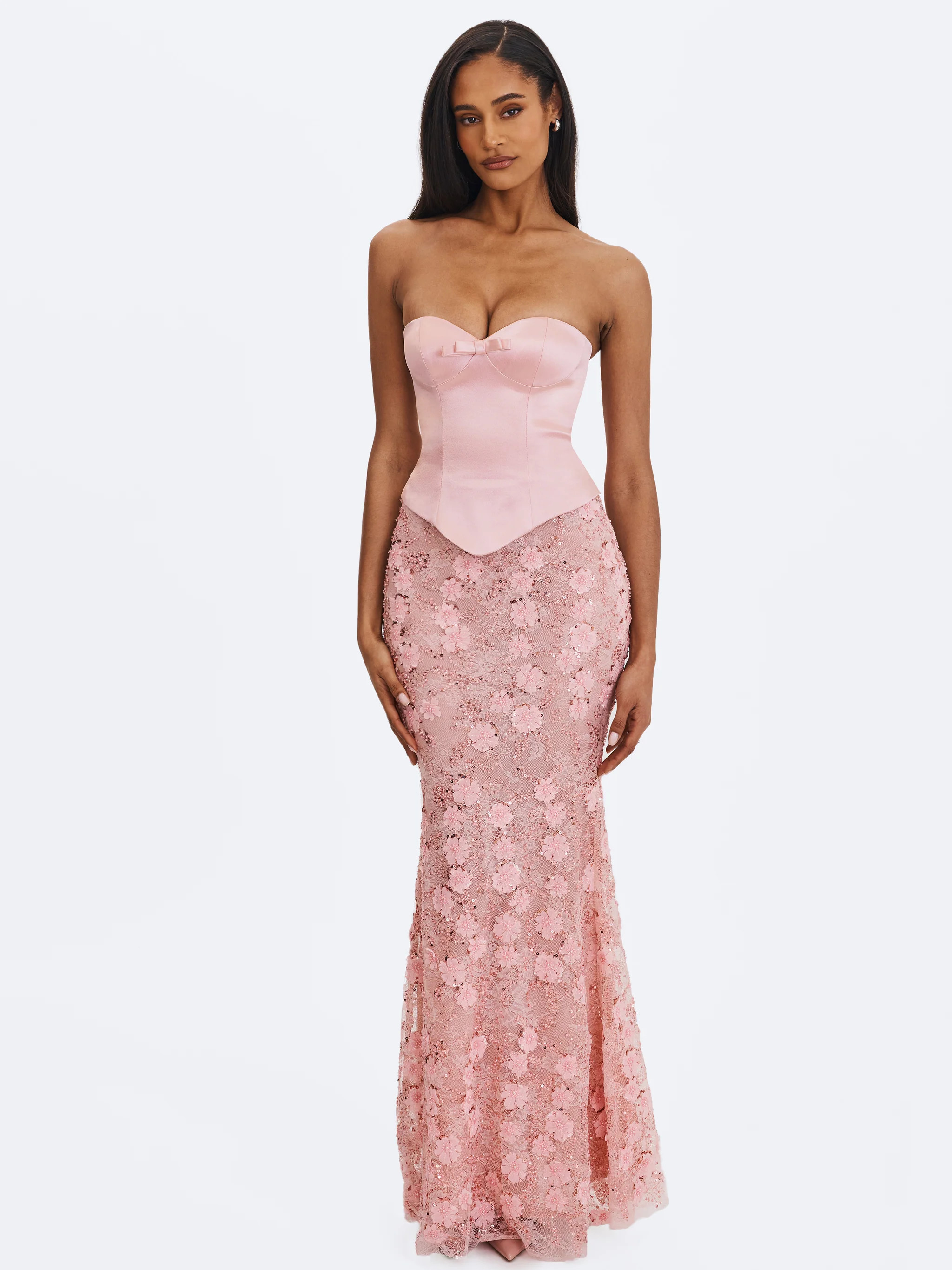 Uliya Rosy Pink Strapless Mermaid Peplum Maxi Dress | Miss Circle