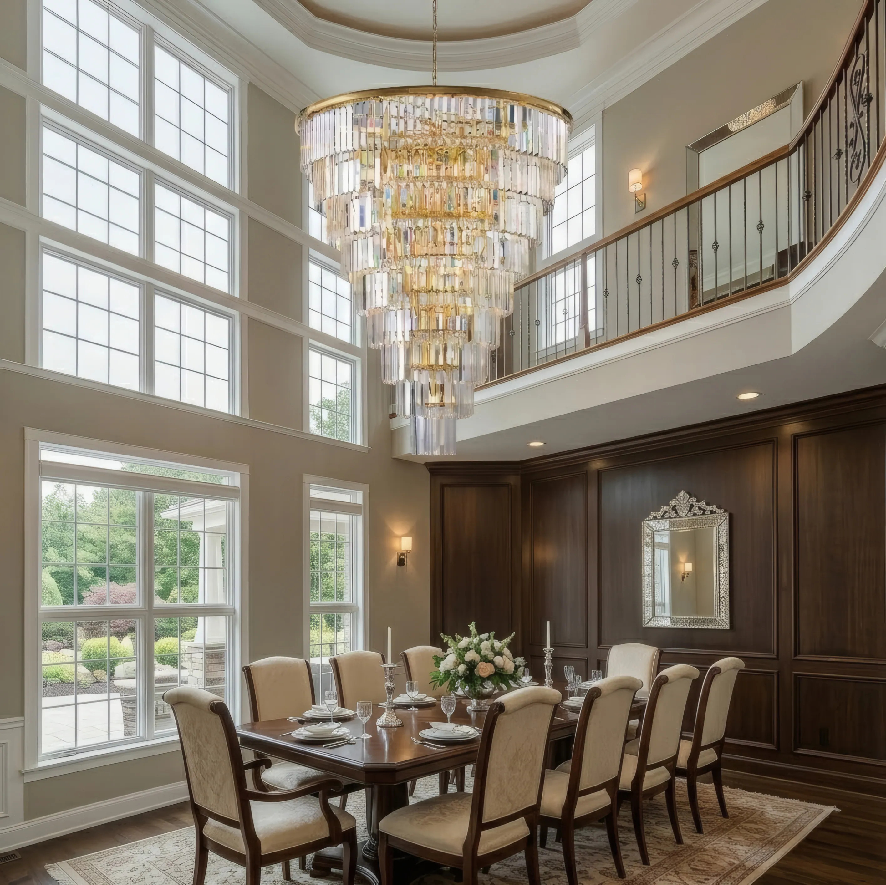 RCCFBHM 48-in Large Luxury Gold Tiered Crystal Chandelier 45 Light with 370 Crystal Rods Mirror Polished Metal Frame 79 Inch Adjustable Chain LED | Lowe's