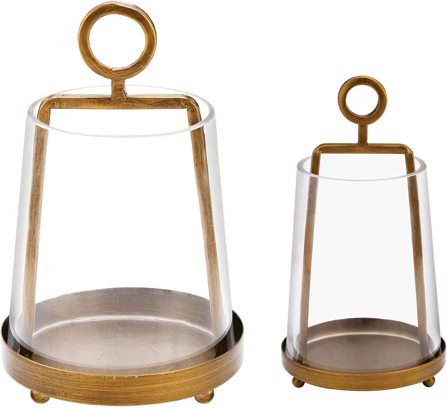 6" & 4" Wide Modern Farmhouse Metal Hurricane Candle Holder with Handmade Sturdy Glass Sleeve in Antique Brass for Pillar Candle & Plants, Glass Hurricane Lantern, Industrial, Minimalistic | Amazon (US)