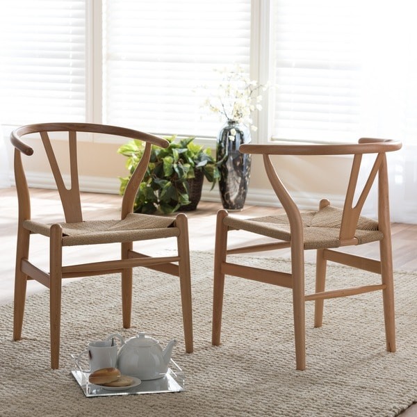 Baxton Studio Brown Wood Dining Chairs with Hemp Seat | Bed Bath & Beyond