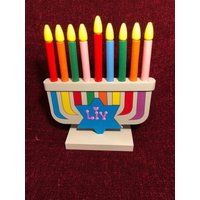 Personalized Kids Menorah, Chanukah Personalized Wooden Hanukkah Toy Dreidel | Etsy (US)