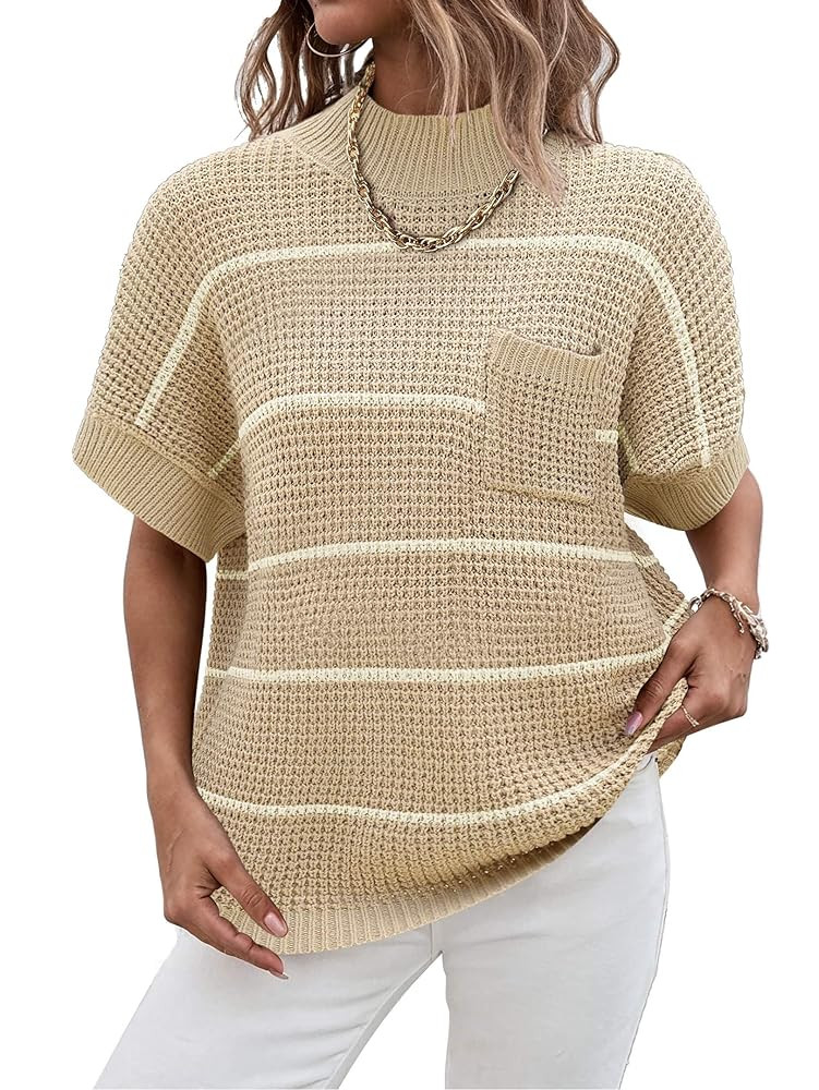 Women 2024 Sweater Vest Mock Neck Batwing Short Sleeve Oversized Ribbed Knit Tops Fall Pullover S... | Amazon (US)