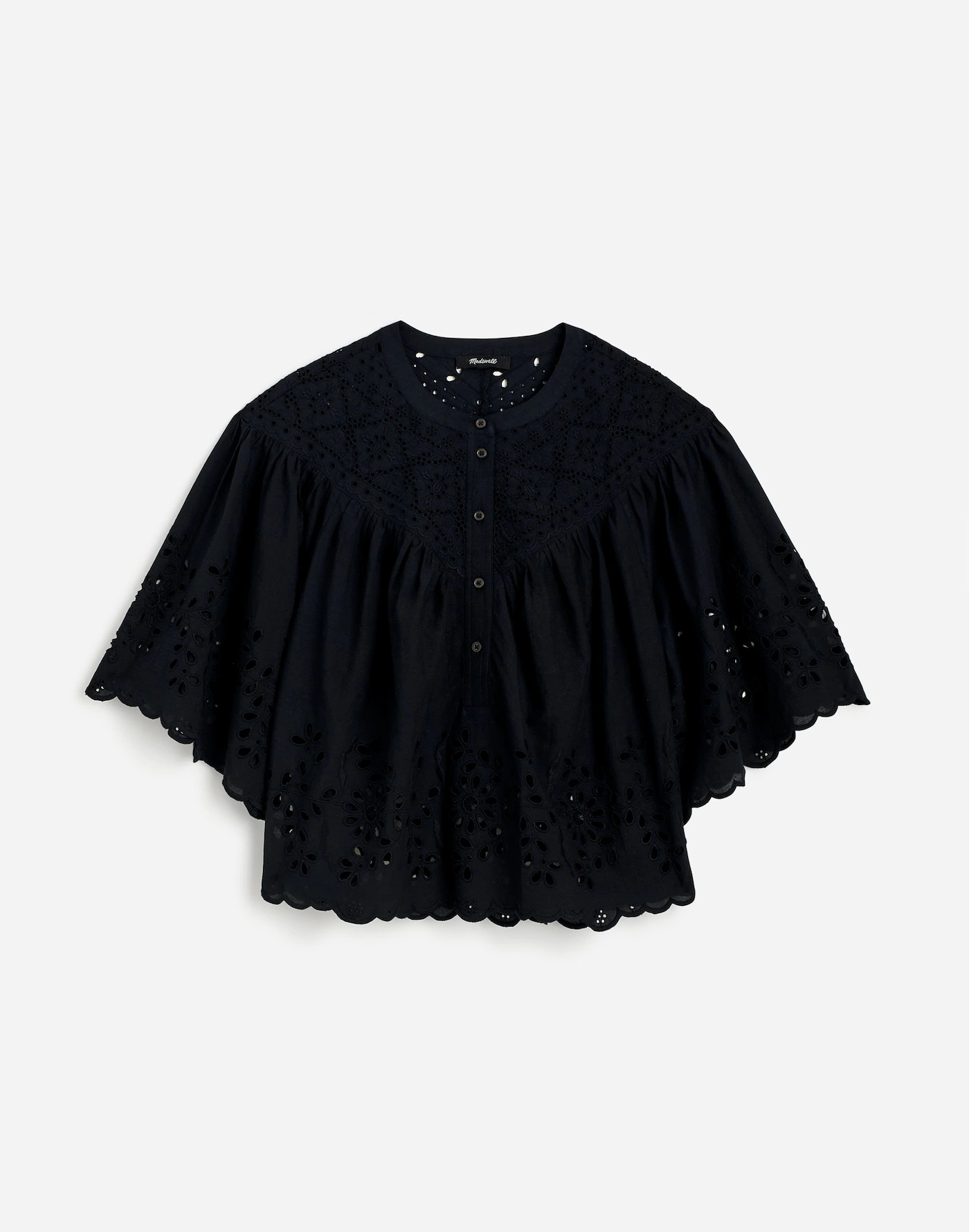 Embroidered Shirred Henley Top | Madewell | Madewell