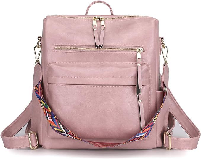 Women's Fashion Backpack Purse Multipurpose Design Handbags and Shoulder Bag PU Leather Travel ba... | Amazon (US)