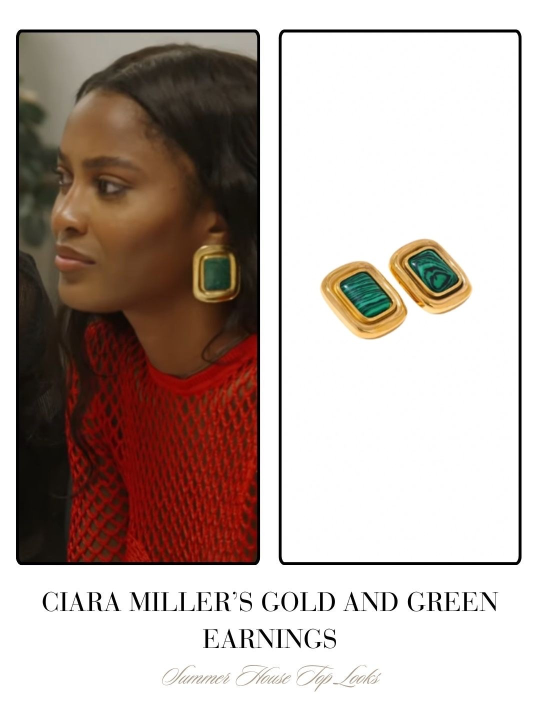 Ciara Miller’s Gold and Green Earrings