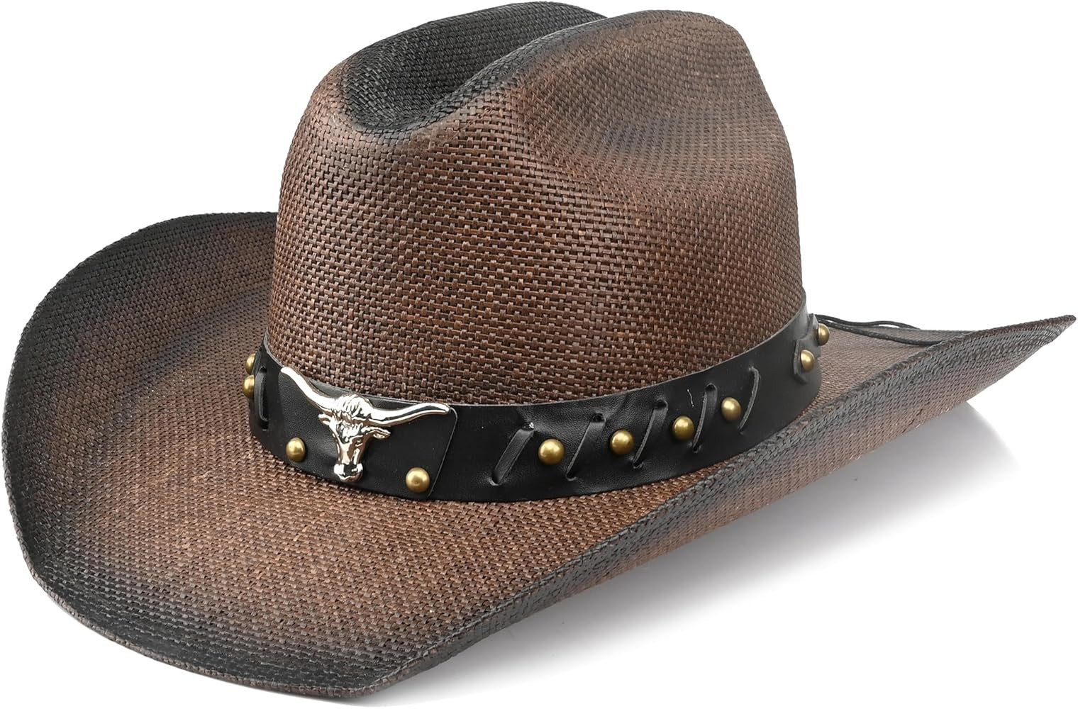Retro Cowgirl Hats Western Straw hat,Mens Womens Cowboy Hat with Metal Texture,Bull Head Badge Ha... | Amazon (US)