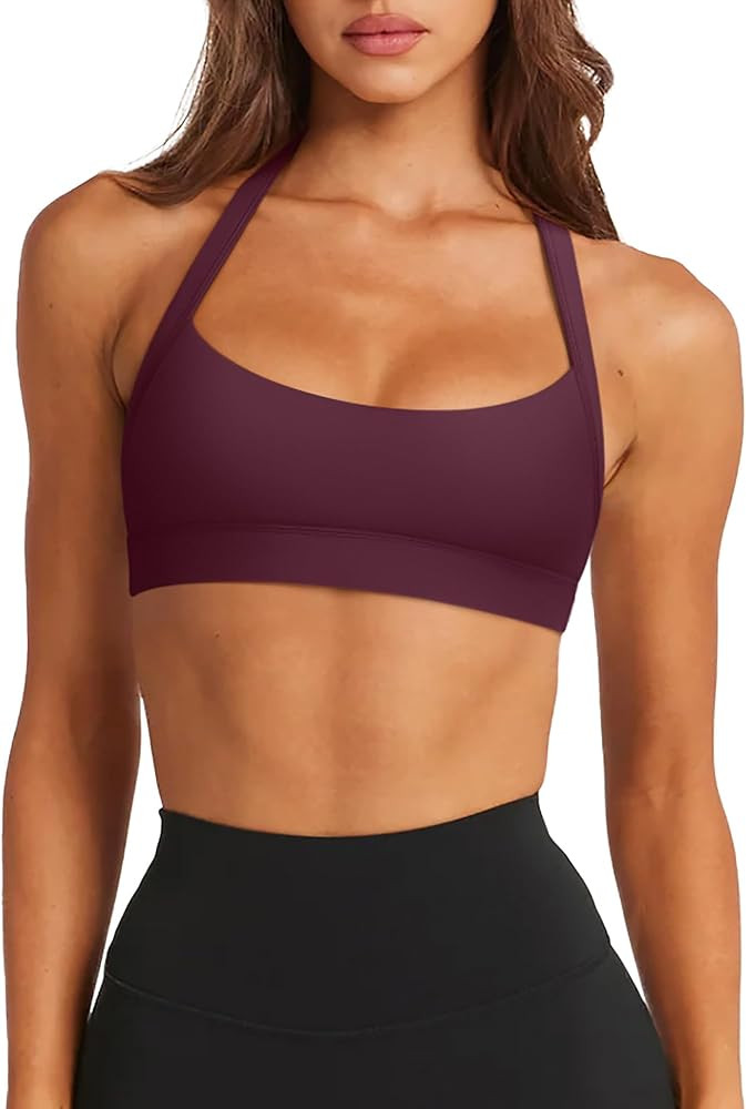 LASLULU Halter Sports Bras for Women Scoop Neck Workout Tops Padded Sleeveless Open Back Yoga Cro... | Amazon (US)