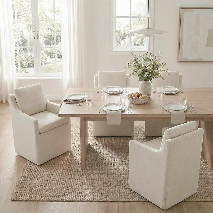 KISLOT Upholstered Dining Chairs Set of 4, Modern Dining Room Chairs with Casters & Washable Cove... | Amazon (US)