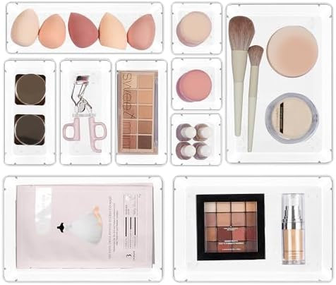 Vtopmart 10 Pcs Makeup Drawer Organizer Bins Set, 4 Size Plastic Makeup and Vanity Organizer Tray... | Amazon (US)