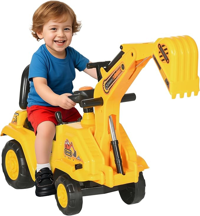 HOMCOM Ride On Excavator Pull Cart, Kids Digger Ride on Truck with Horn, Under Seat Storage, Sit ... | Amazon (US)