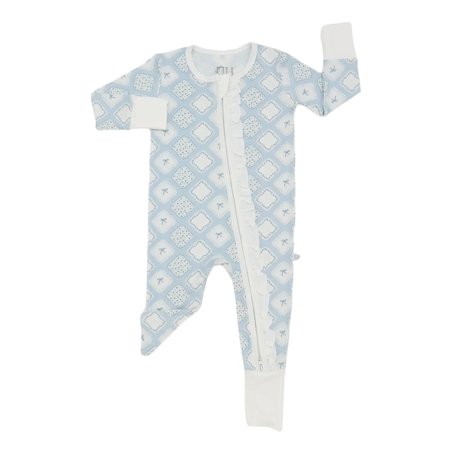 Girls Quilted Bow Patch Ruffle Double Zipper Romper | Hamner Hill