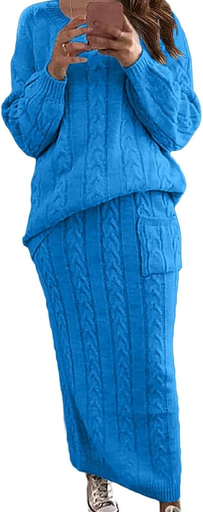 CHARTOU Women's Winter Chunky Cable Knit Long Skirt 2 Piece Outfit Sweater Sets | Amazon (US)
