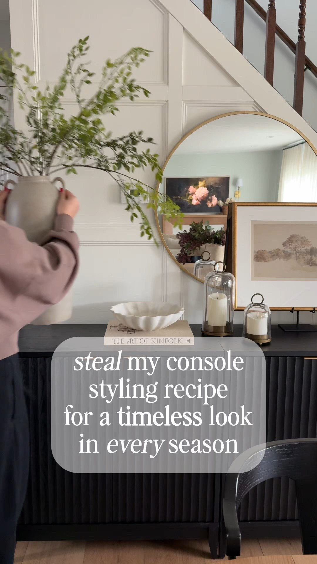 Steal my console styling recipe ✨
One large lamp
Storage boxes for warmth + function
Framed art layered in
Candles for that cozy glow
A book (or two) for height + texture
A decorative bowl or object
Finished with stems to balance the lamp 

#LTKHome