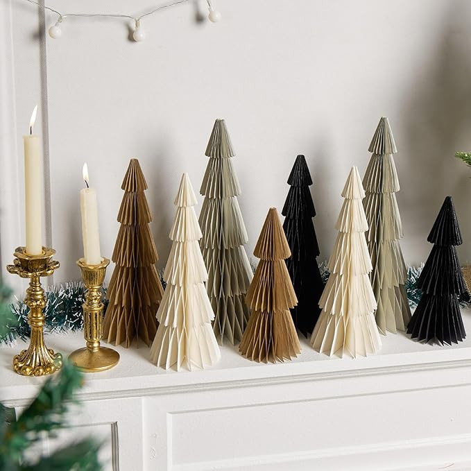 Paper Jazz 8pcs Paper Christmas Trees,Neutral Christmas Honeycomb Tree Centerpiece，3D Modern Mi... | Amazon (US)