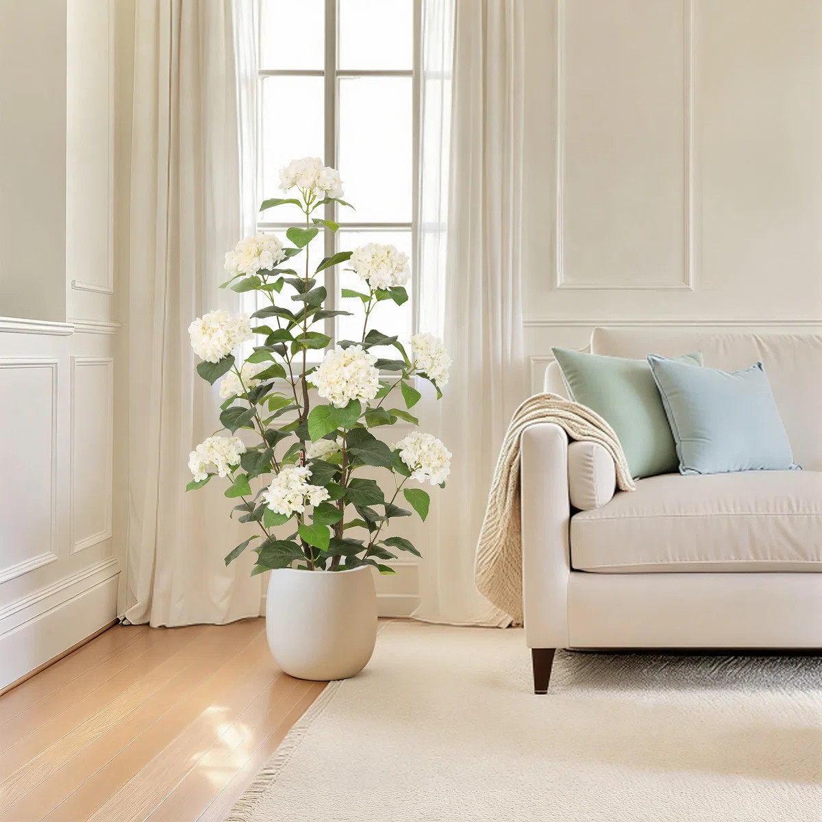 Artificial Hydrangea Tree with Black Pot, White Faux Hydrangea Plant with Realistic Petals & Leav... | Wayfair North America