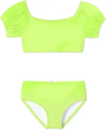 Kids' Neon Puff Sleeve Two-Piece Swimsuit | Nordstrom