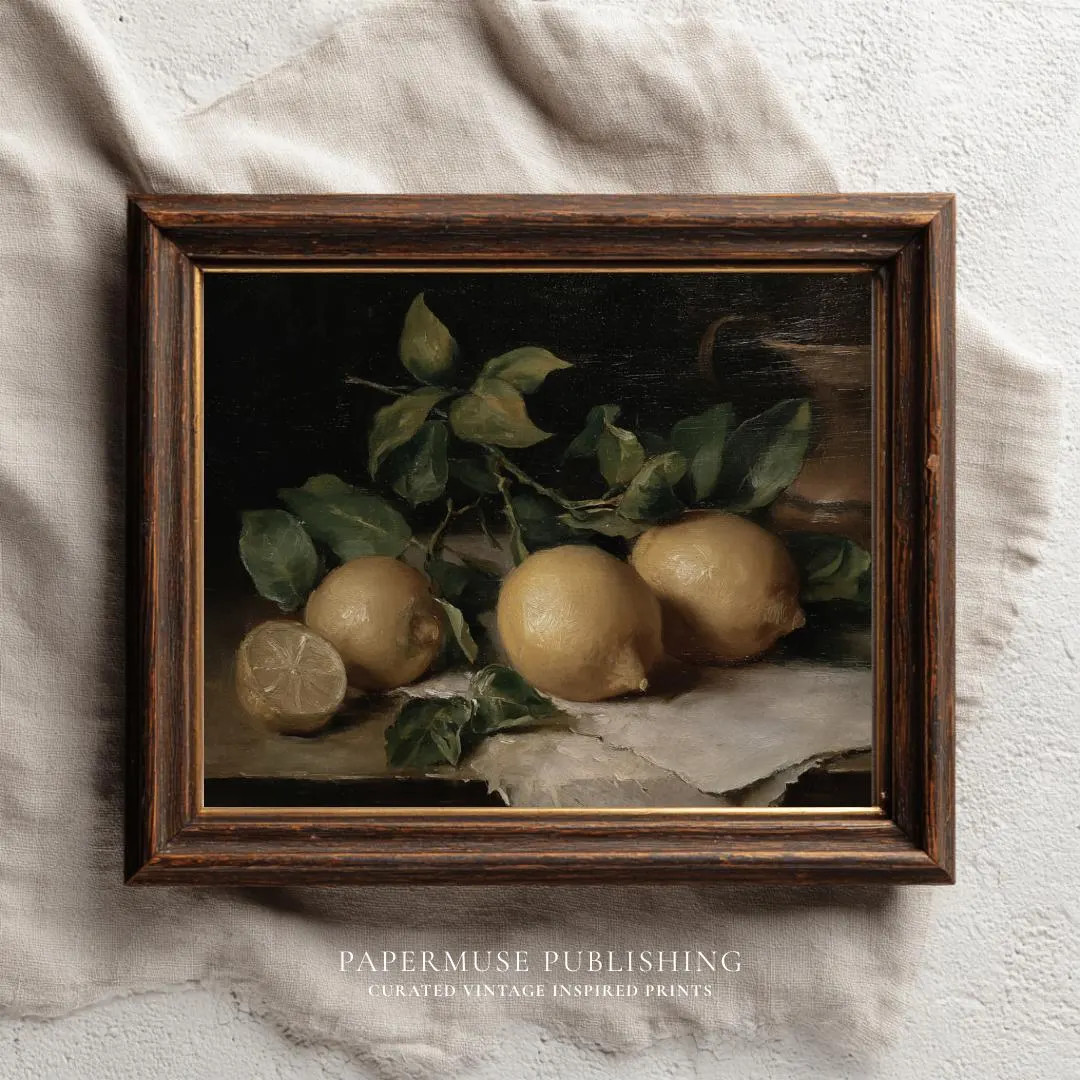 Vintage Still Life Lemon Fruit Painting, Old World Oil Painting Style, Rustic Kitchen Art, Digita... | Etsy (US)