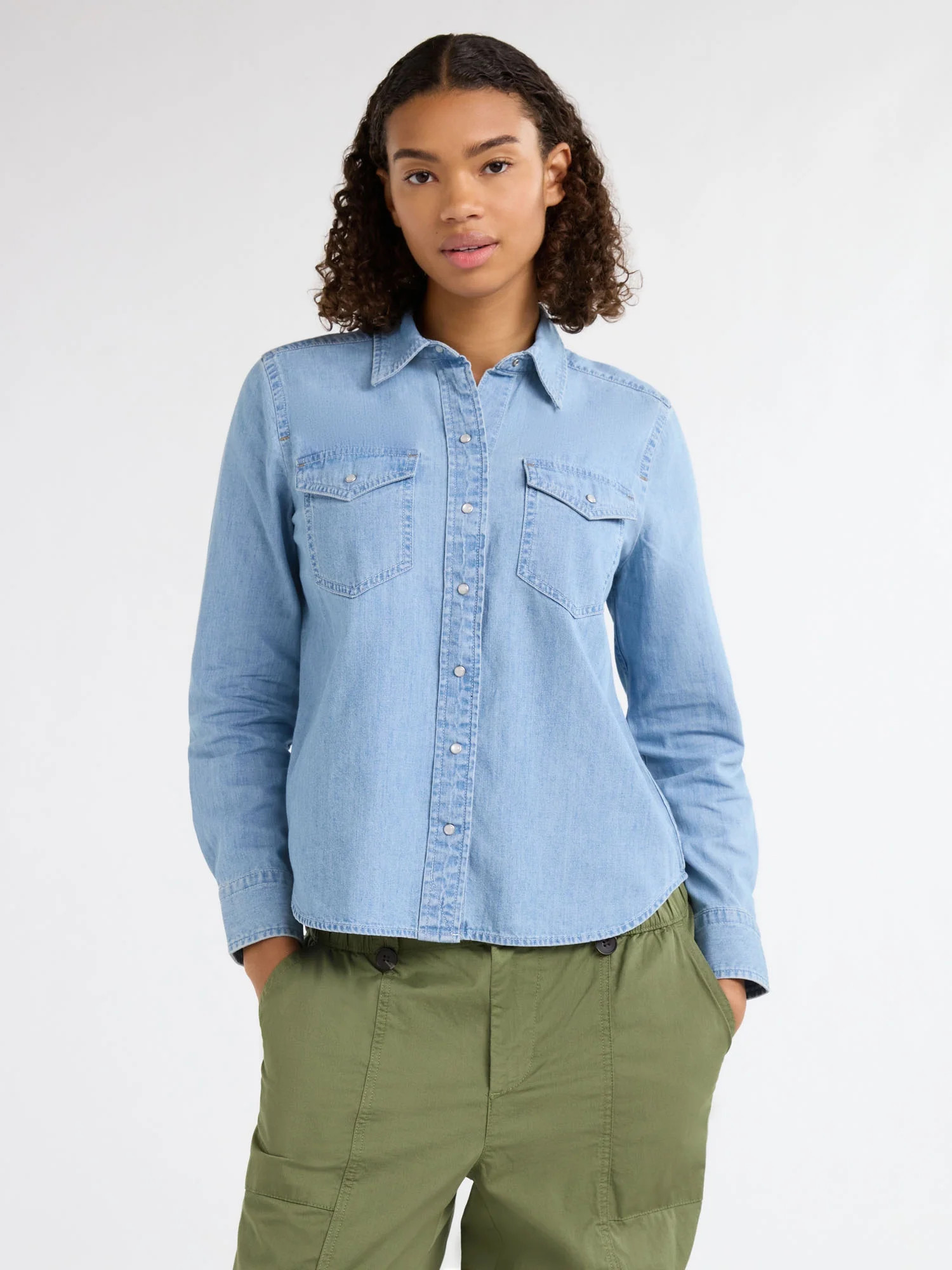 Free Assembly Women’s and Women's Plus Western Denim Shirt, Sizes XS-4X | Walmart (US)