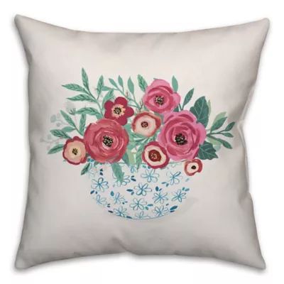 Designs Direct Flower Bowl Square Throw Pillow in Blue/White | Bed Bath & Beyond | Bed Bath & Beyond
