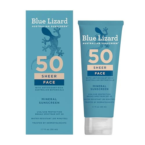Blue Lizard Sheer Face Mineral SPF 50 Sunscreen Lotion, 100% Mineral Formula, Blue Light Protection, Lightweight, No White Cast, Nourishes and Hydrates, Paraben-Free, Fragrance-Free, 1.7 fl oz | Amazon (US)