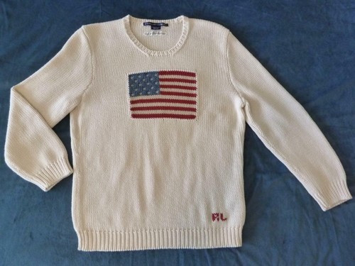 Ralph Lauren Sport Vtg Soft 100% Cotton RW&B USA Flag RL Ivory Sweater~Wm XL=M/L  | eBay | eBay US