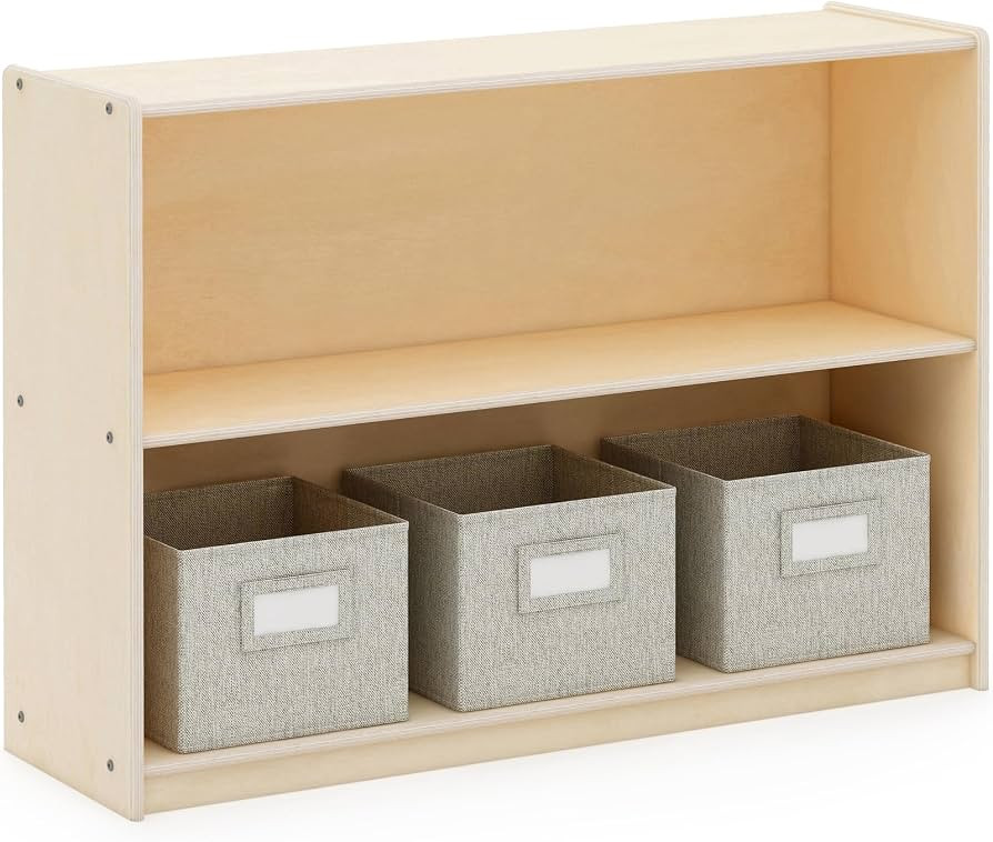 Guidecraft EdQ Two Shelf Open Storage 30'' Natural with 3 Fabric Bins: Wooden Organizer Cabinet f... | Amazon (US)