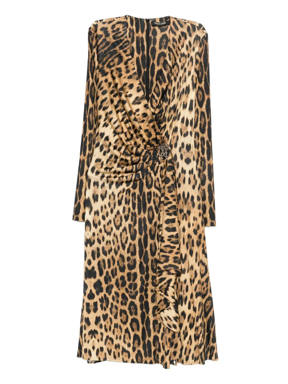 Roberto Cavalli animal-print draped dress - Brown | Farfetch Global