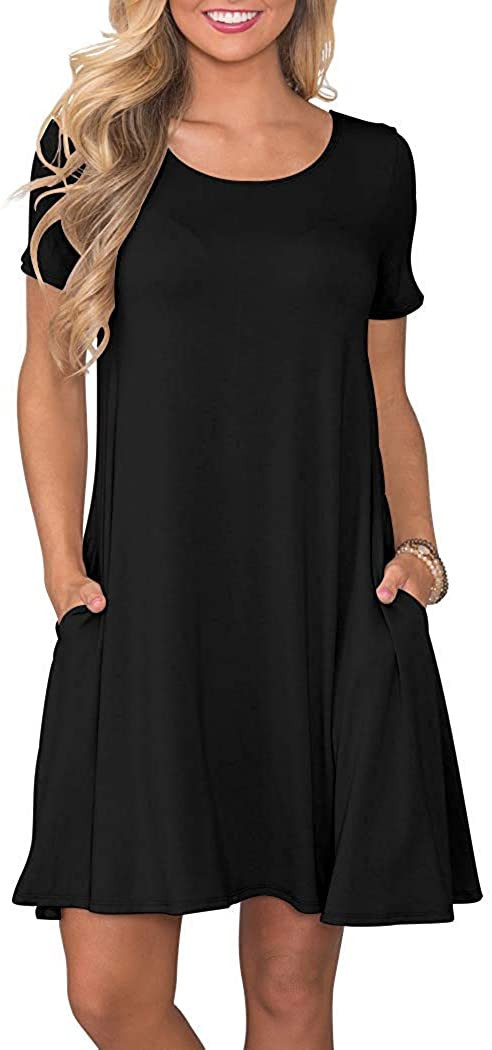 WNEEDU Women's Summer Casual T Shirt Dresses Short Sleeve Swing Dress with Pockets | Amazon (CA)
