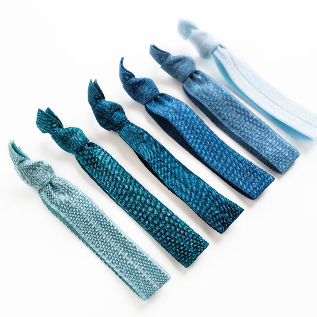 Dusty Blue Hair Tie Set Creaseless Elastic Hair Ties, Everyday Neutral Hair Tie Set Ombre Blue, D... | Etsy (US)