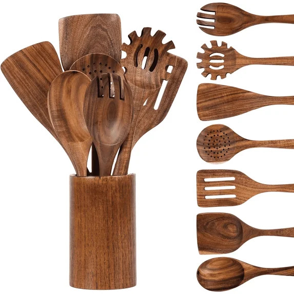 VAVSEA Thick Wooden Spoons for Cooking, 8 Pcs Natural Wooden Utensil for Cooking with Non-Stick, ... | Walmart (US)